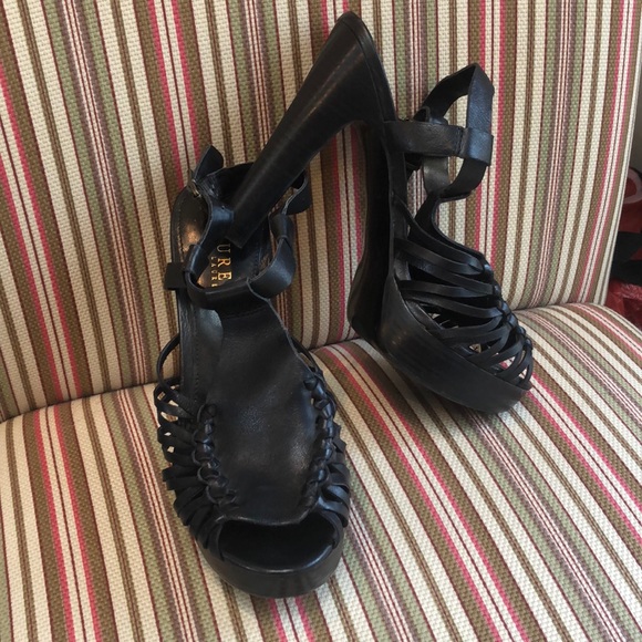 Ralph Lauren Shoes - Ralph Lauren Black Leather Cage Heel Sandal Sz 8